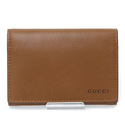 Gucci GG Emblem Card Case Business Holder Mini Wallet Smooth Leather Brown