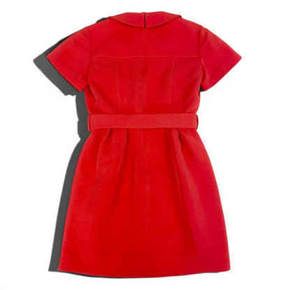 Louis Vuitton Belted Dress LV Logo Button Short Sleeve Hzl 38 Red — view 3