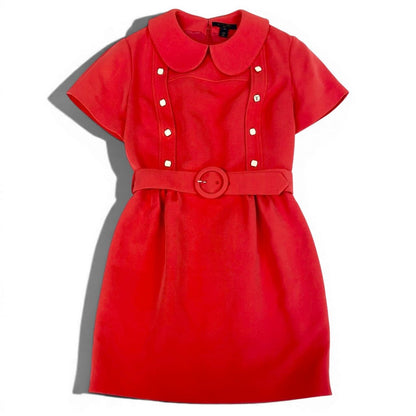 Louis Vuitton Belted Dress LV Logo Button Short Sleeve Hzl 38 Red — view 2