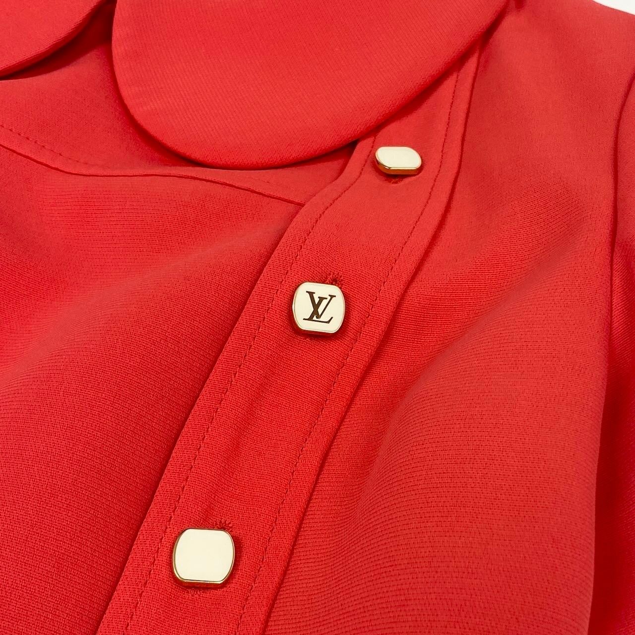 Louis Vuitton Belted Dress LV Logo Button Short Sleeve Hzl 38 Red — view 6