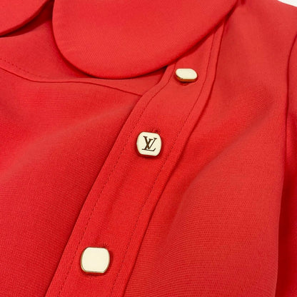 Louis Vuitton Belted Dress LV Logo Button Short Sleeve Hzl 38 Red — view 6