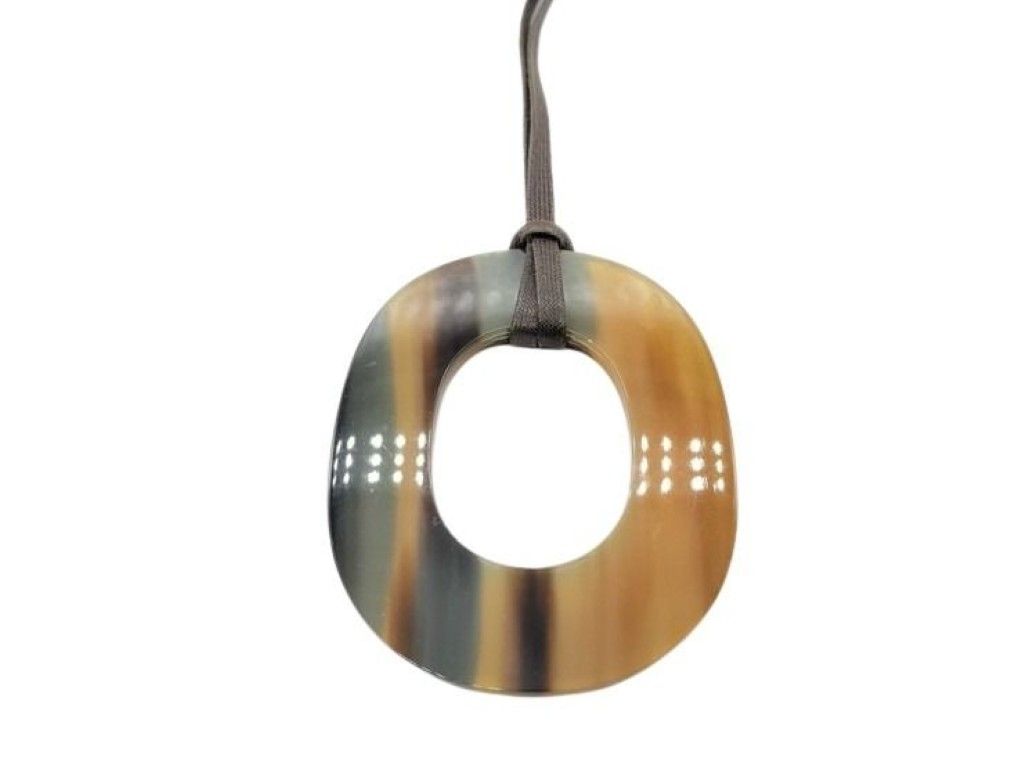 Hermes Necklace Ismu Brown Buffalo Horn Series Button