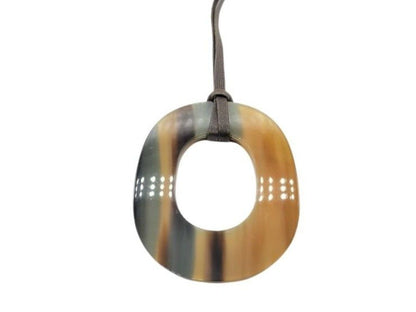 Hermes Necklace Ismu Brown Buffalo Horn Series Button