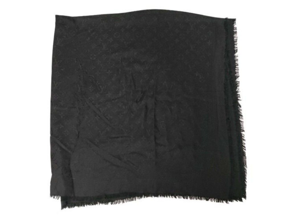 Louis Vuitton Shawl Monogram Black Silk 60% Wool Scarf