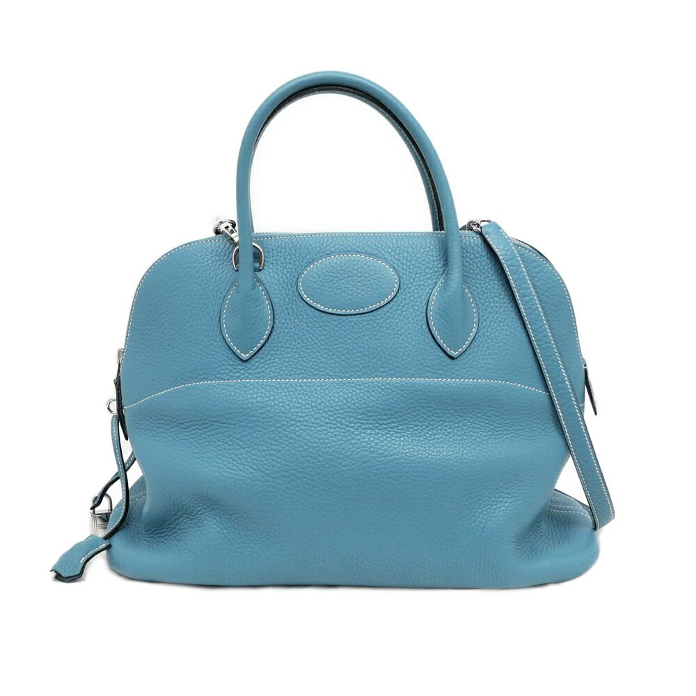 Hermes Bolide 37 Blue Jean Taurillon Clemence Silver Leather Handbag
