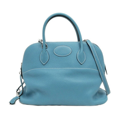 Hermes Bolide 37 Blue Jean Taurillon Clemence Silver Leather Handbag