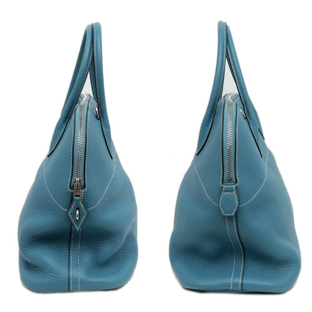 Hermes Bolide 37 Blue Jean Taurillon Clemence Silver Leather Handbag — view 3