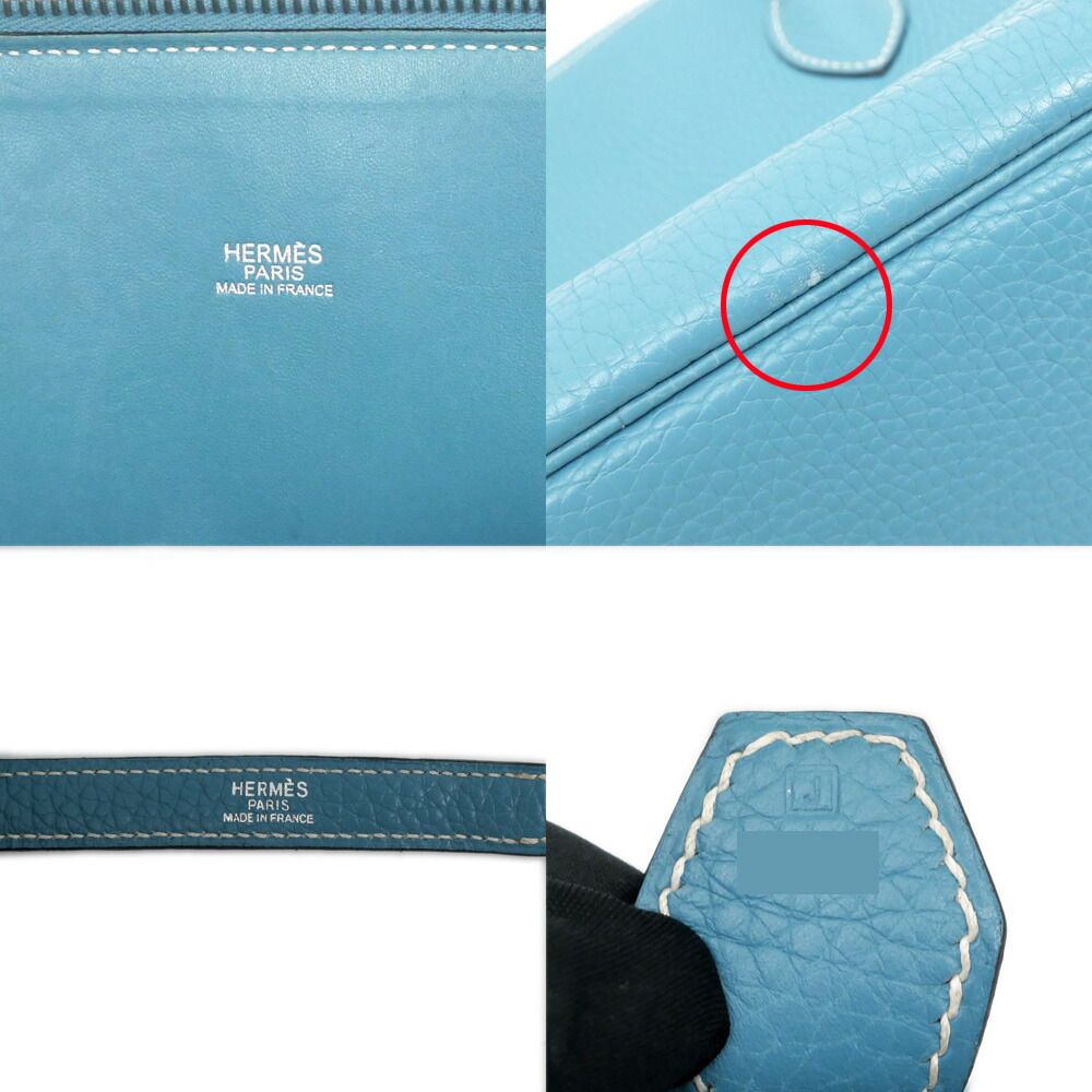 Hermes Bolide 37 Blue Jean Taurillon Clemence Silver Leather Handbag — view 6