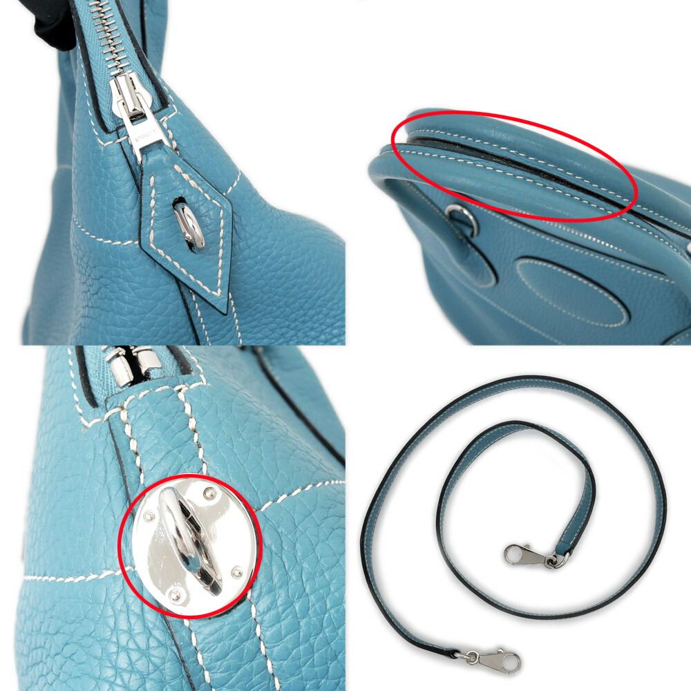 Hermes Bolide 37 Blue Jean Taurillon Clemence Silver Leather Handbag — view 7