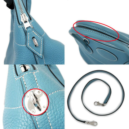 Hermes Bolide 37 Blue Jean Taurillon Clemence Silver Leather Handbag — view 7