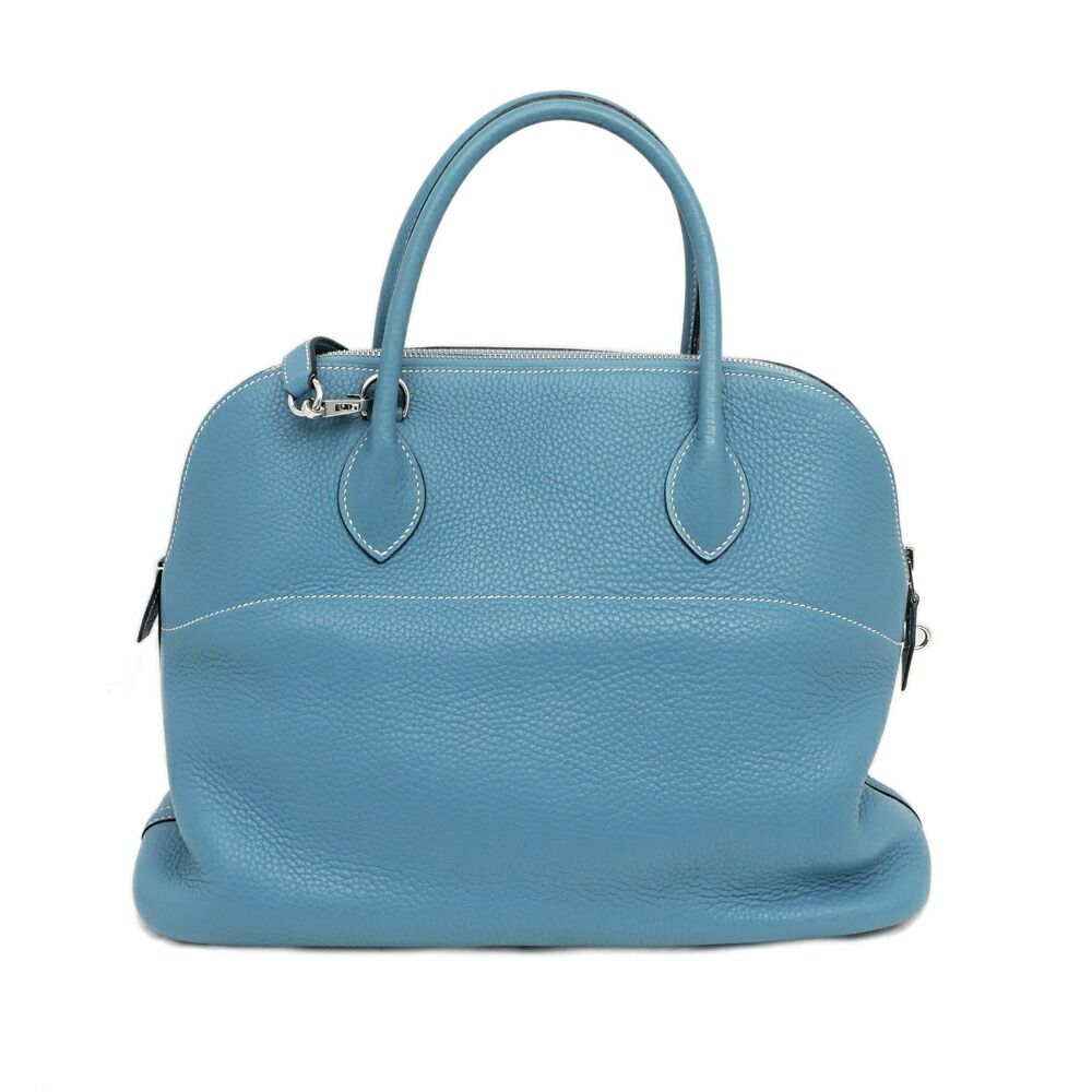 Hermes Bolide 37 Blue Jean Taurillon Clemence Silver Leather Handbag — view 2