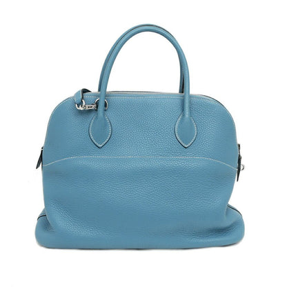 Hermes Bolide 37 Blue Jean Taurillon Clemence Silver Leather Handbag — view 2