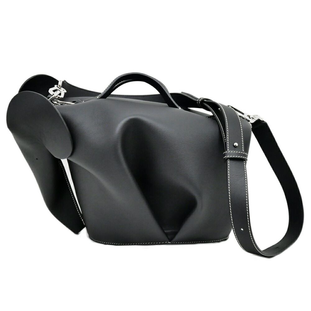 Loewe Elephant Leather Shoulder Bag Large Black Silver Purse