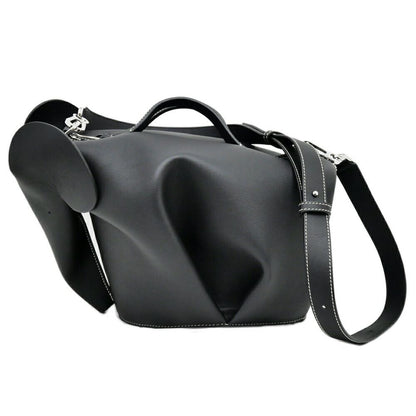 Loewe Elephant Leather Shoulder Bag Large Black Silver Purse