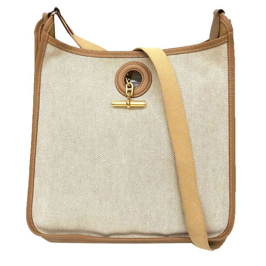 Hermes Vespa PM Shoulder Bag Vintage PM Canvas Leather Camel Natural