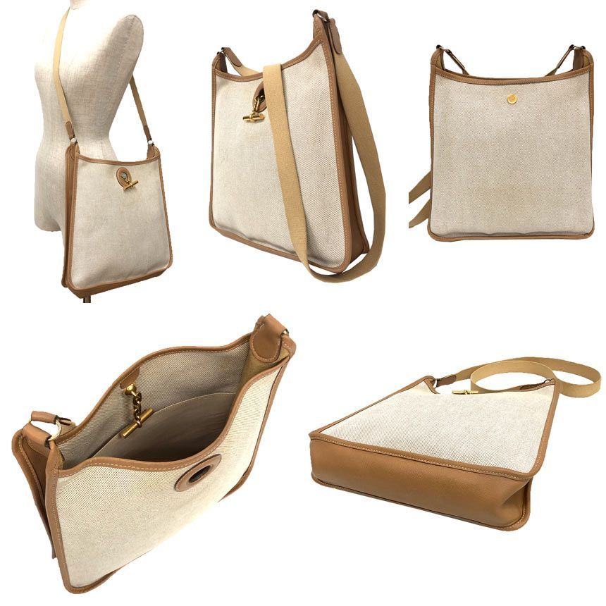 Hermes Vespa PM Shoulder Bag Vintage PM Canvas Leather Camel Natural — view 2