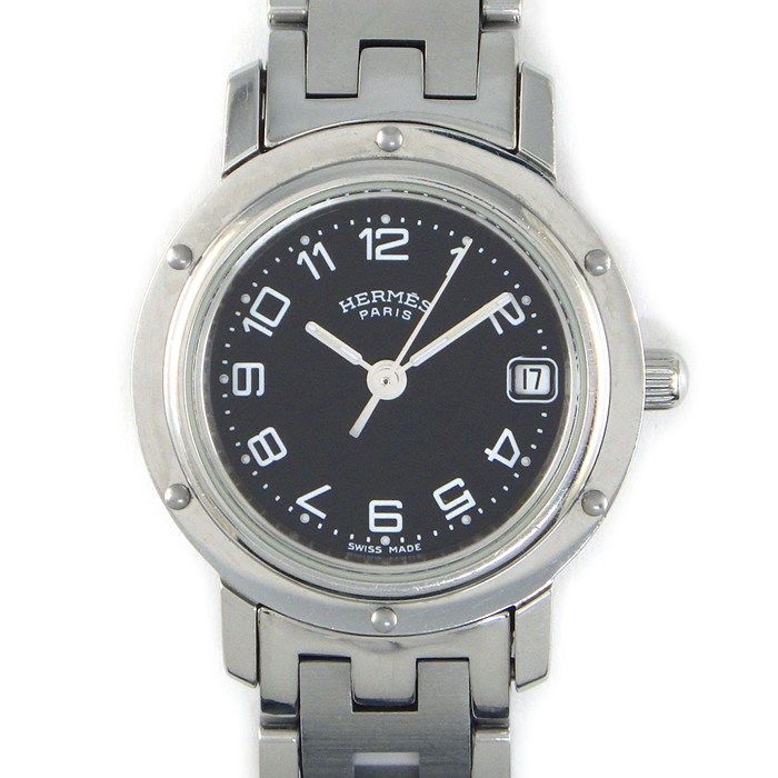 Hermes Watch Black Dial Date SS Quartz Analog