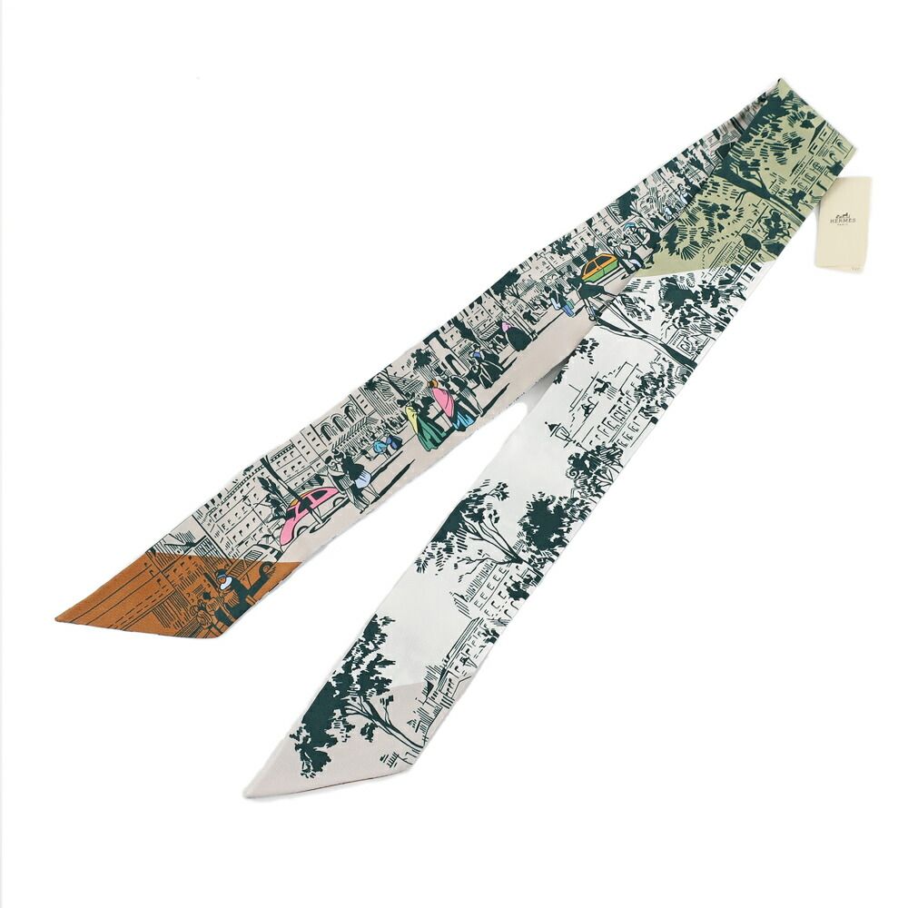 Hermes Heaven Twill From the Shadow of the Boulevard White Green Orange Silk