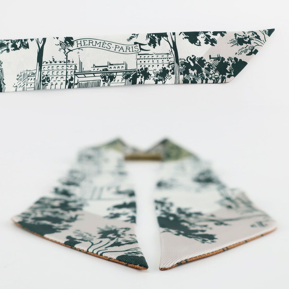 Hermes Heaven Twill From the Shadow of the Boulevard White Green Orange Silk — view 9
