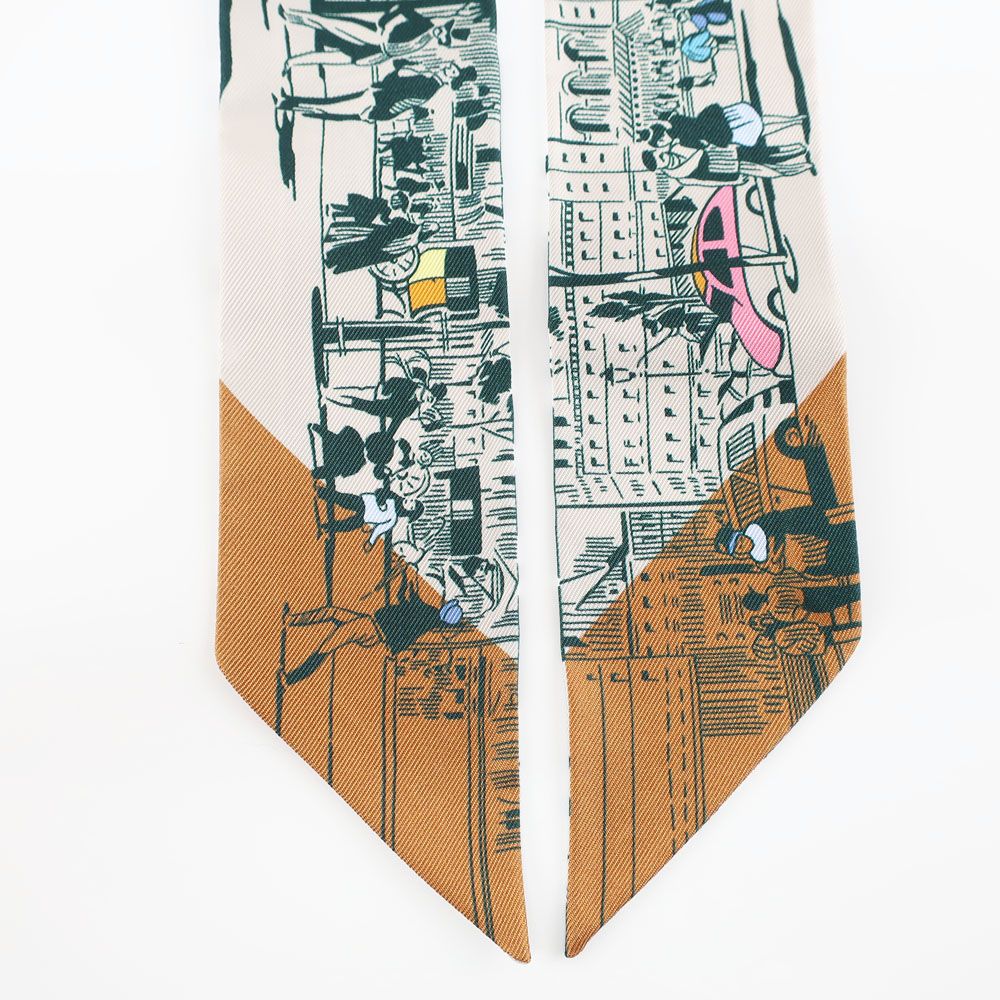 Hermes Heaven Twill From the Shadow of the Boulevard White Green Orange Silk — view 4
