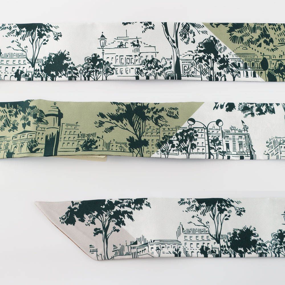 Hermes Heaven Twill From the Shadow of the Boulevard White Green Orange Silk — view 8