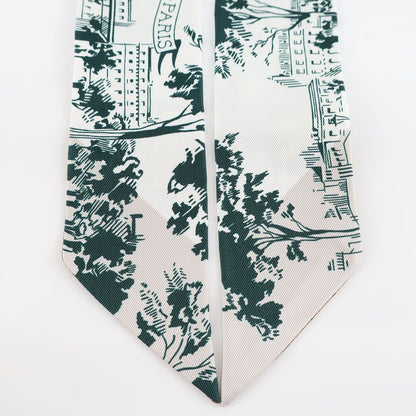 Hermes Heaven Twill From the Shadow of the Boulevard White Green Orange Silk — view 3