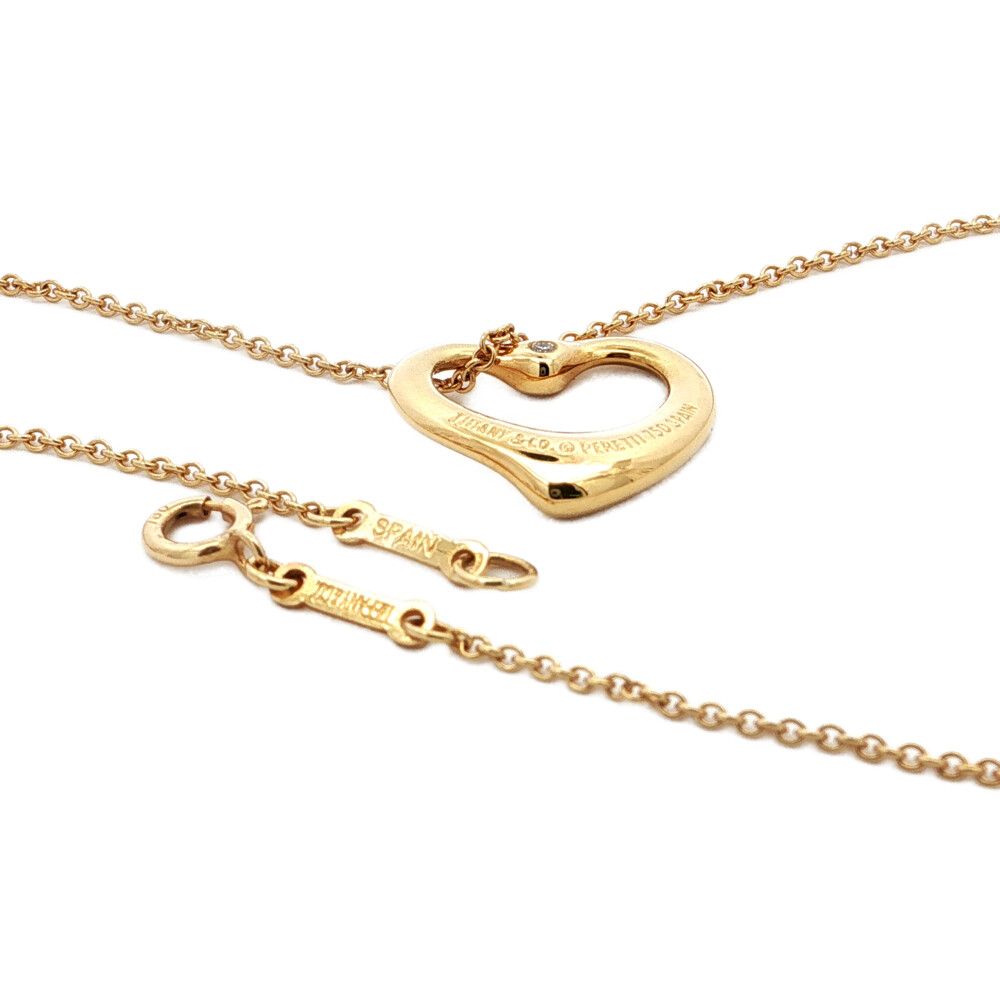 Tiffany & Co Open Heart Diamond Necklace Pendant 18k Yellow Gold
