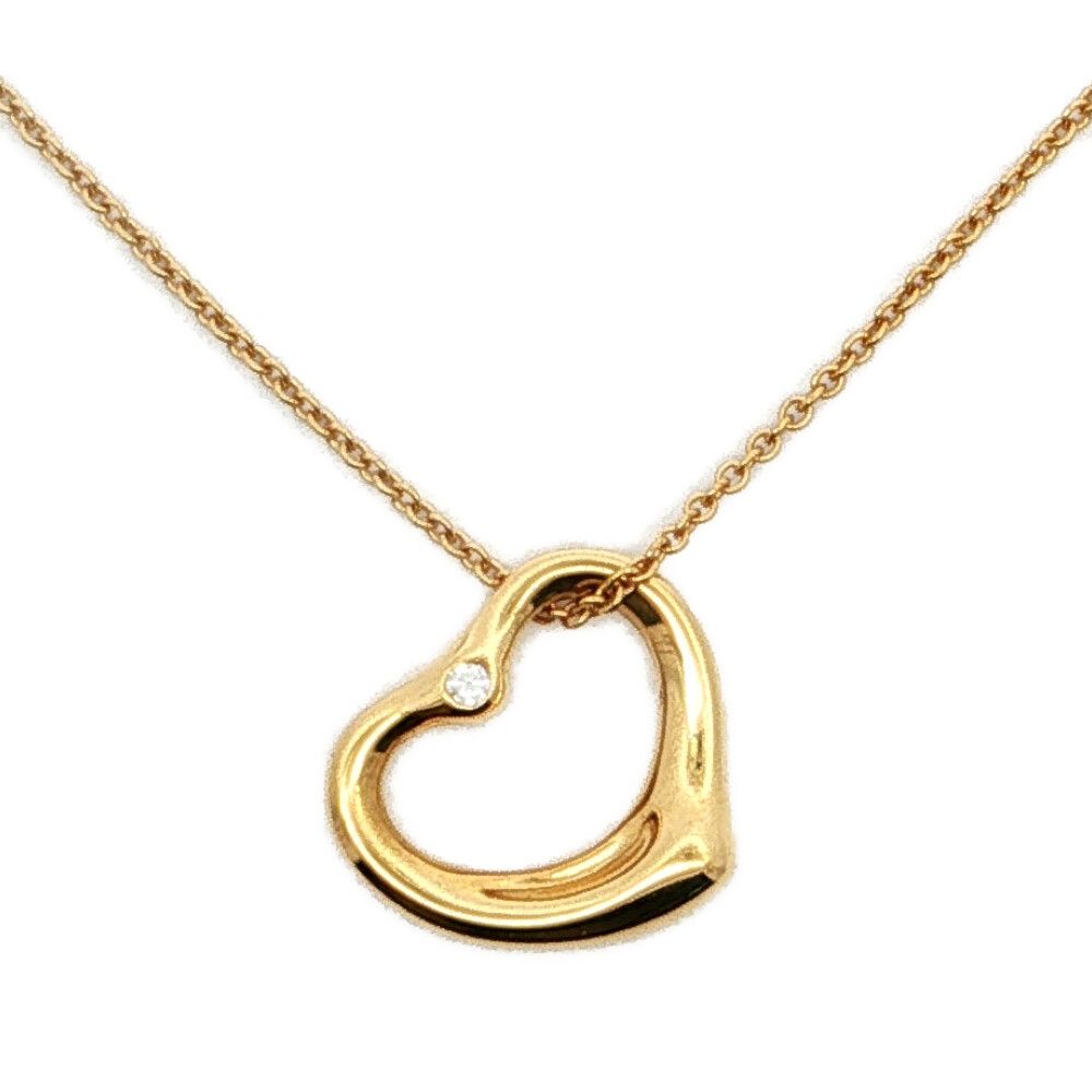 Tiffany & Co Open Heart Diamond Necklace Pendant 18k Yellow Gold
