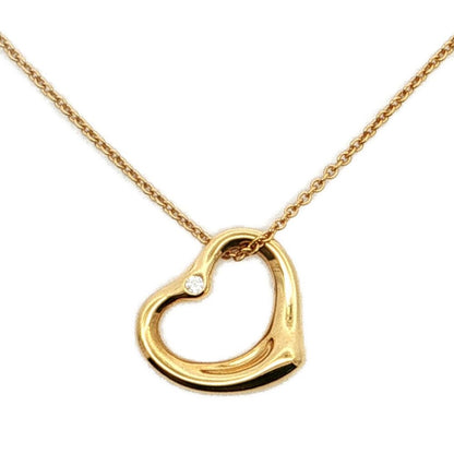 Tiffany & Co Open Heart Diamond Necklace Pendant 18k Yellow Gold