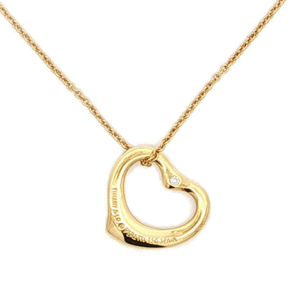 Tiffany & Co Open Heart Diamond Necklace Pendant 18k Yellow Gold