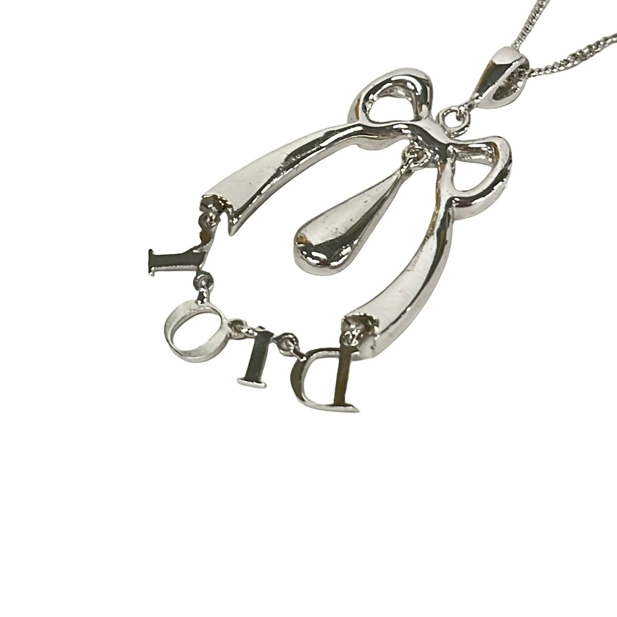 Dior Necklace Silver Clear White Logo Motif Ribbon — view 3