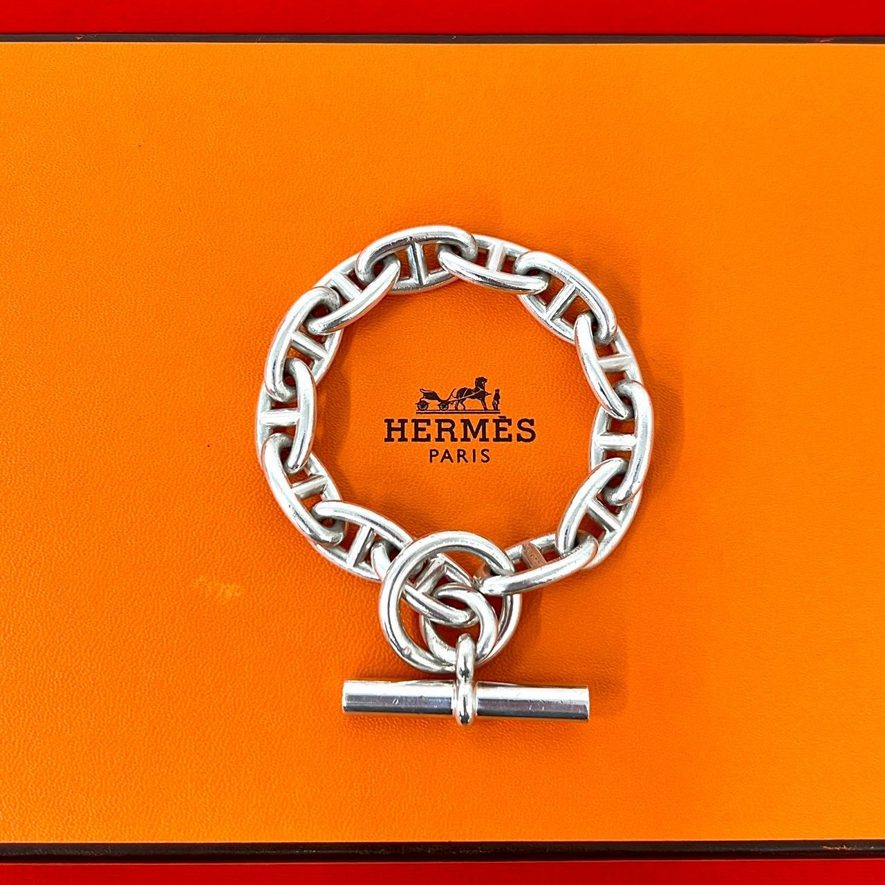 Hermes Chaine D'ancre GM 13 Pieces 925 Sterling Silver Chain Bracelet