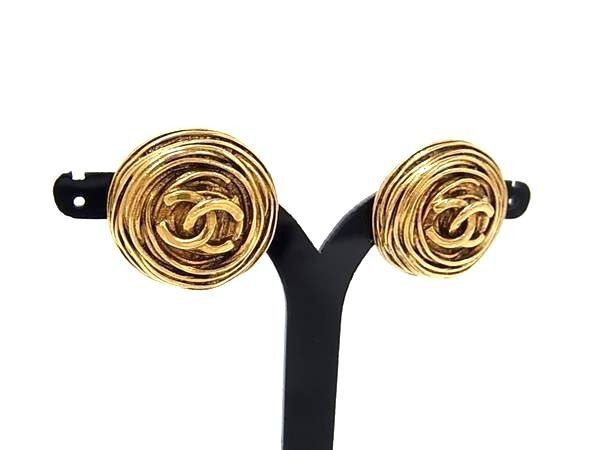 Chanel Earrings CC Logo Gold Metal Clip Type