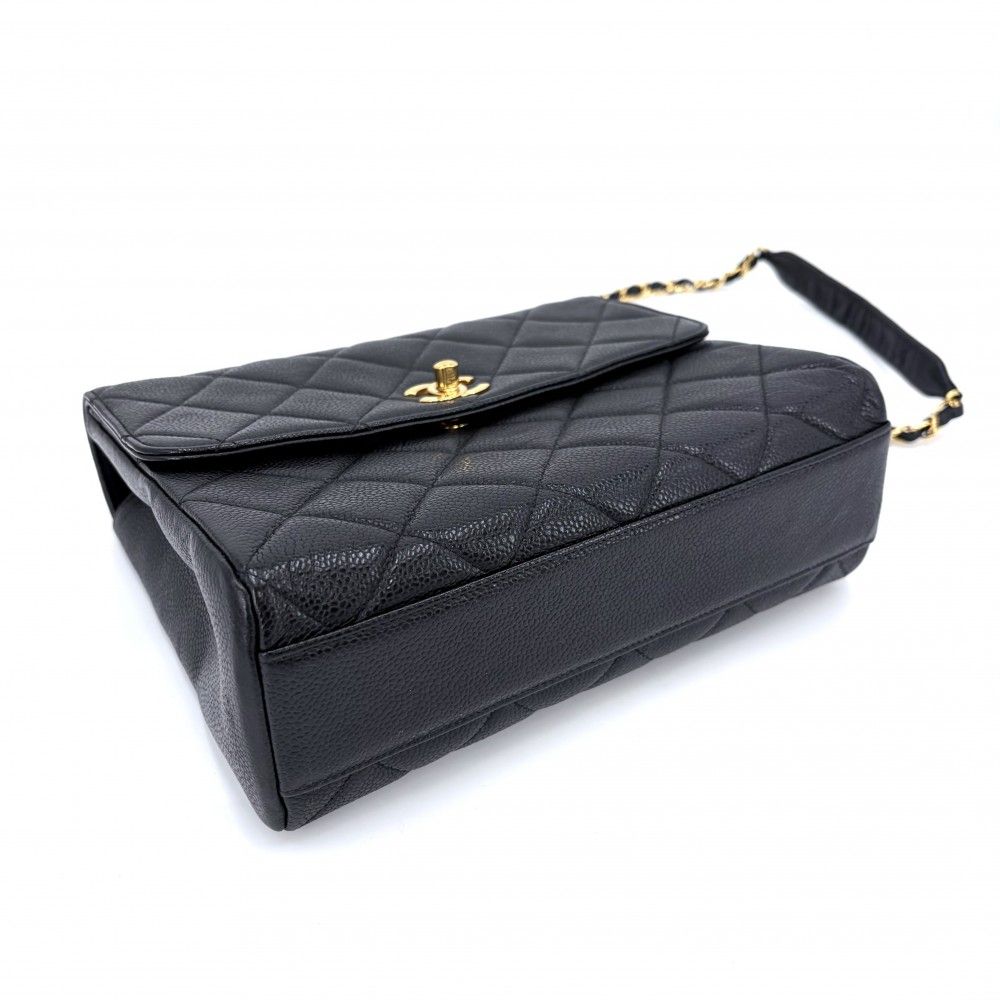 Chanel Shoulder Bag Quilted Chain Square Crossbody CC Logo Turnlock Caviar — view 3