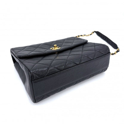Chanel Shoulder Bag Quilted Chain Square Crossbody CC Logo Turnlock Caviar — view 3