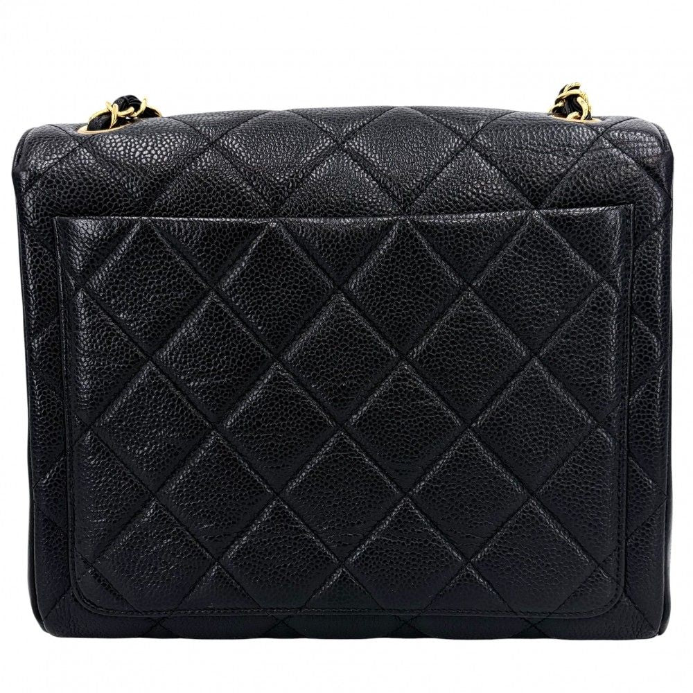 Chanel Shoulder Bag Quilted Chain Square Crossbody CC Logo Turnlock Caviar — view 2