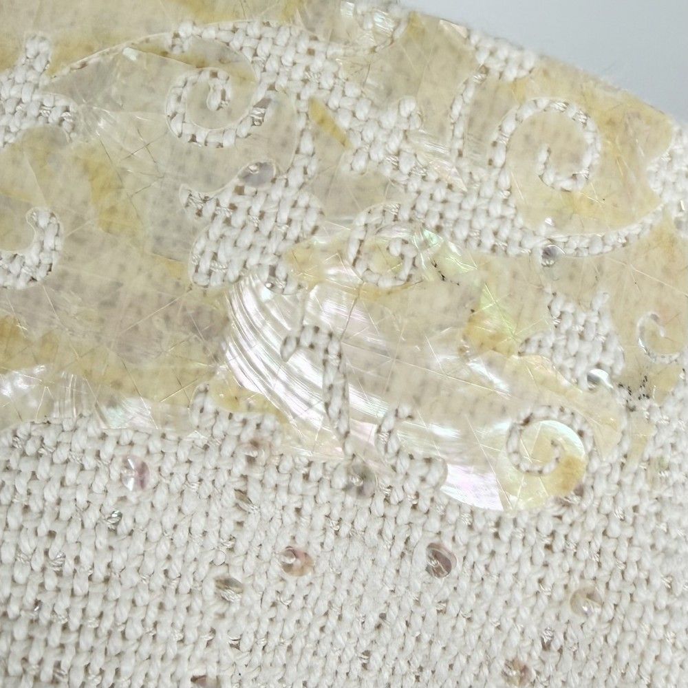 Chanel Collarless Jacket Seashell Front Hook 38 Ivory Cotton Vinyl Rayon Acrylic — view 6