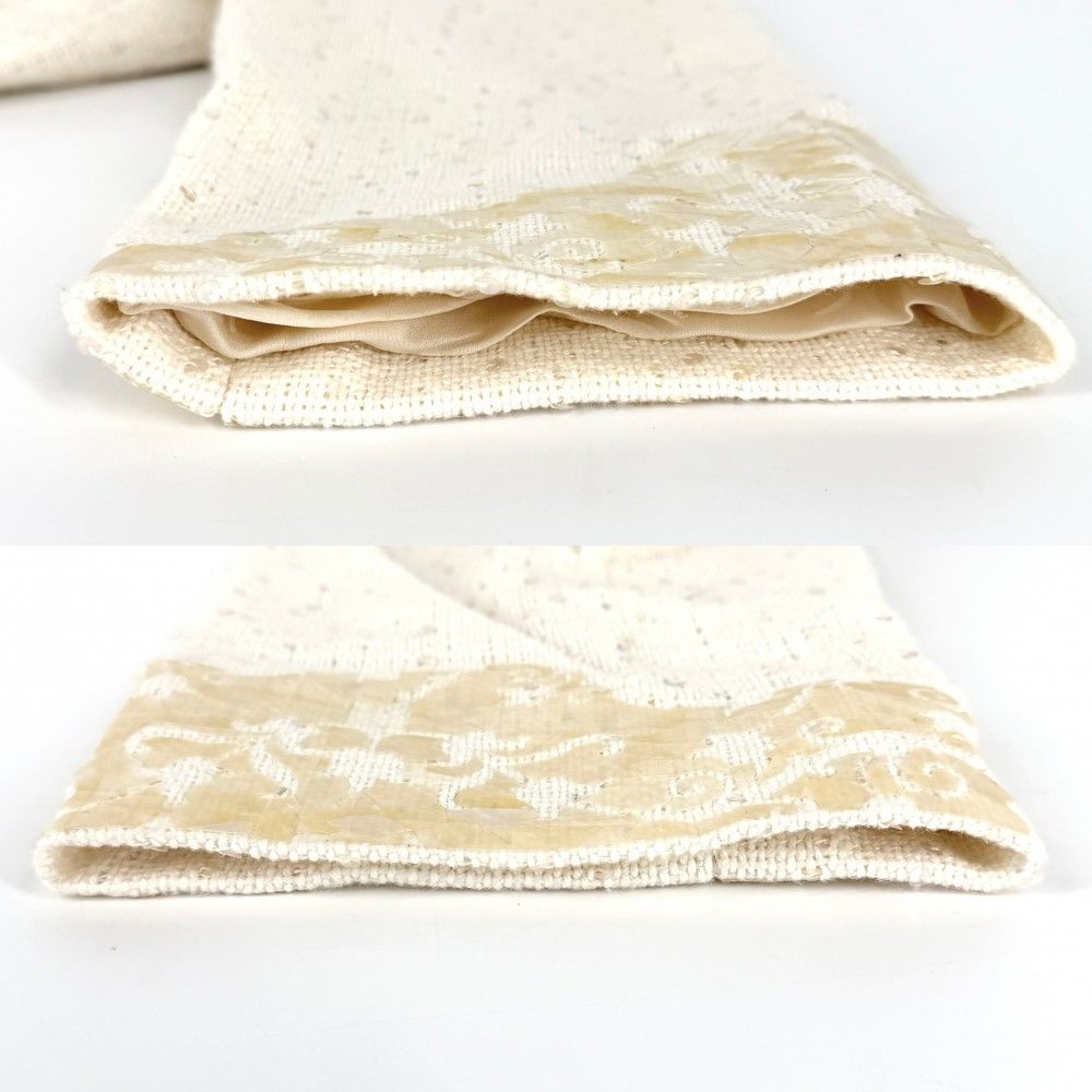 Chanel Collarless Jacket Seashell Front Hook 38 Ivory Cotton Vinyl Rayon Acrylic — view 3