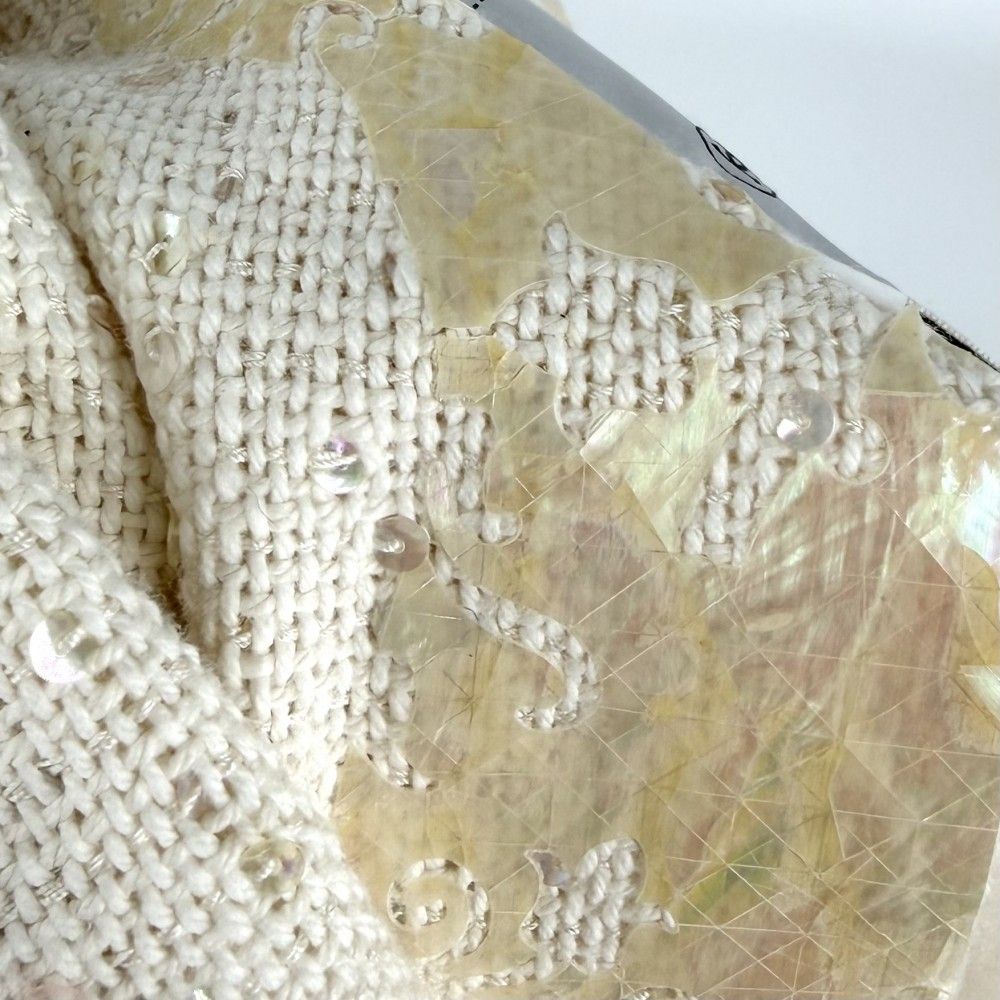 Chanel Collarless Jacket Seashell Front Hook 38 Ivory Cotton Vinyl Rayon Acrylic — view 5
