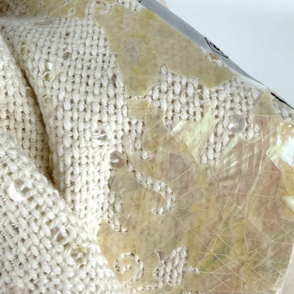 Chanel Collarless Jacket Seashell Front Hook 38 Ivory Cotton Vinyl Rayon Acrylic — view 5
