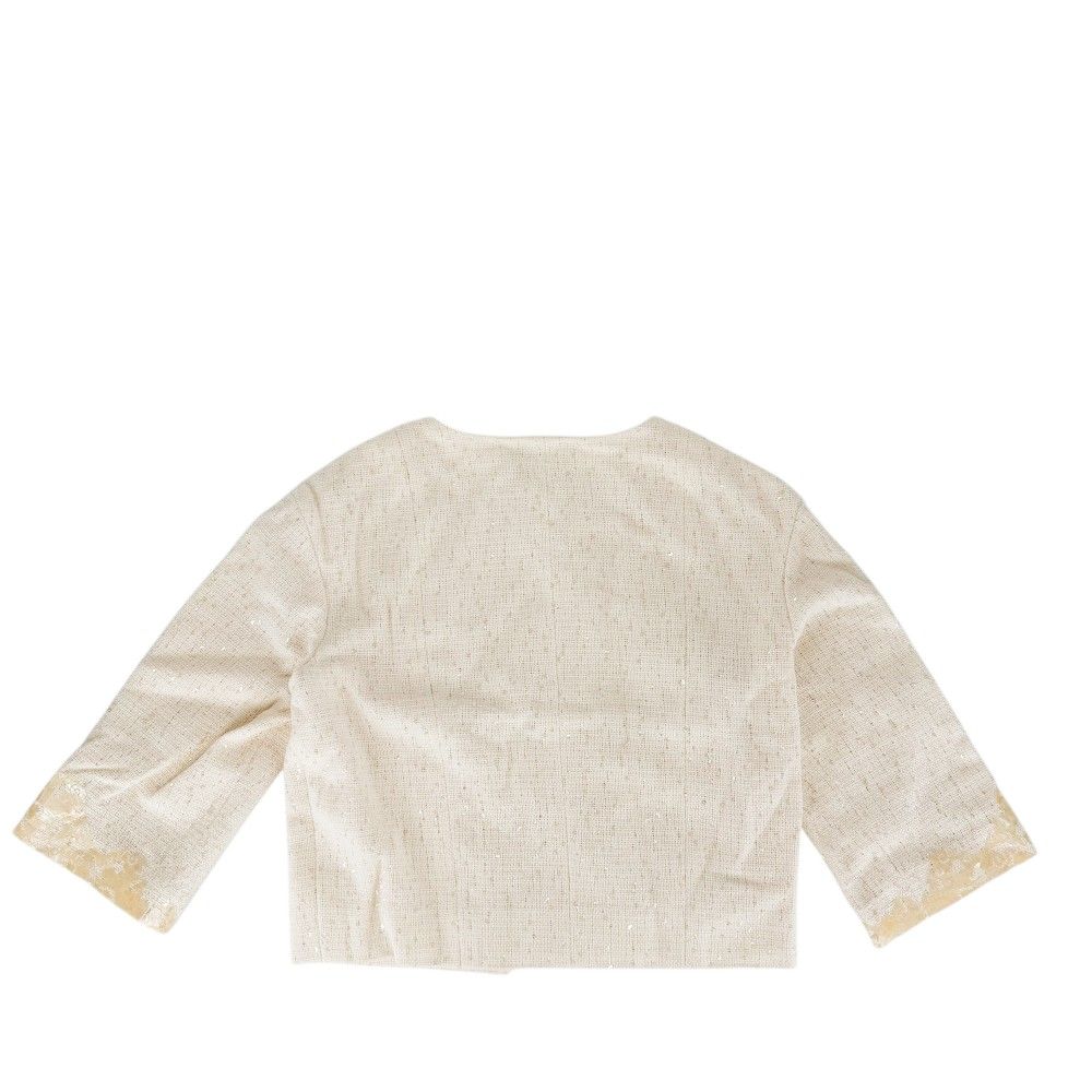 Chanel Collarless Jacket Seashell Front Hook 38 Ivory Cotton Vinyl Rayon Acrylic — view 2