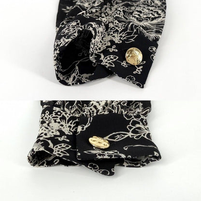 Celine Dress Floral Bowtie Long Sleeve 38 Black Beige Gold Silk — view 3