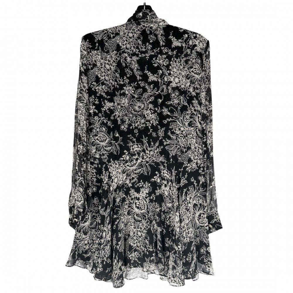 Celine Dress Floral Bowtie Long Sleeve 38 Black Beige Gold Silk — view 2