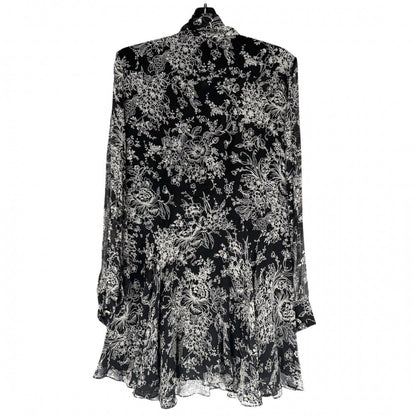 Celine Dress Floral Bowtie Long Sleeve 38 Black Beige Gold Silk — view 2