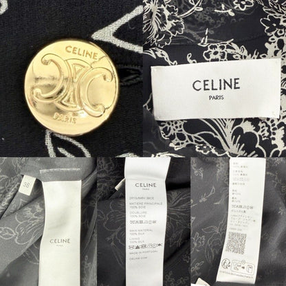 Celine Dress Floral Bowtie Long Sleeve 38 Black Beige Gold Silk — view 4
