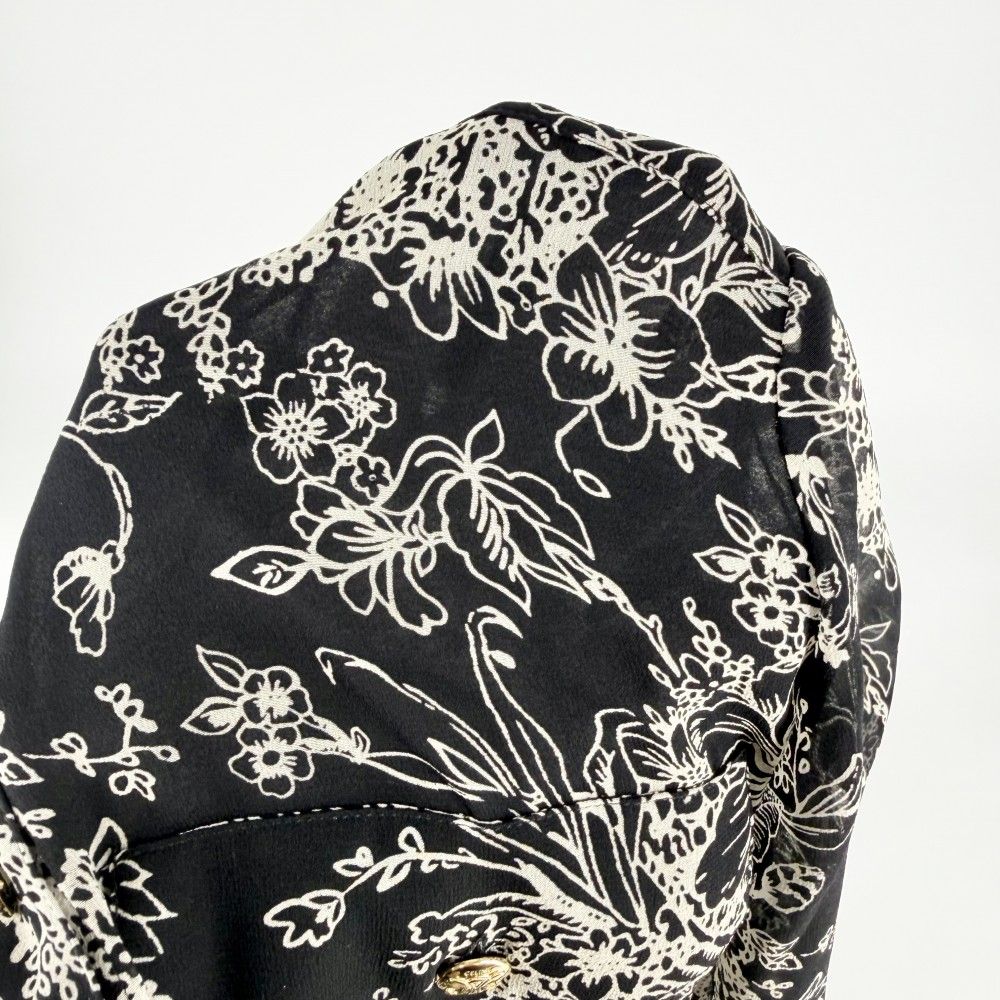 Celine Dress Floral Bowtie Long Sleeve 38 Black Beige Gold Silk — view 6