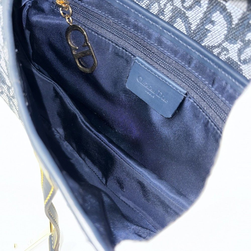 Dior Oblique Saddle Bag Canvas Leather Navy Gold — view 4