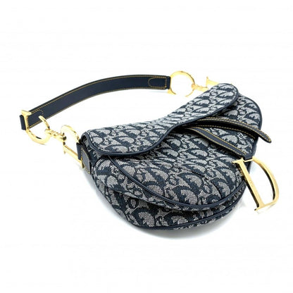 Dior Oblique Saddle Bag Canvas Leather Navy Gold — view 3