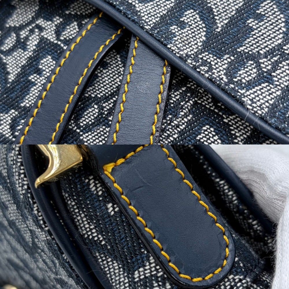 Dior Oblique Saddle Bag Canvas Leather Navy Gold — view 6