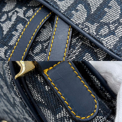 Dior Oblique Saddle Bag Canvas Leather Navy Gold — view 6